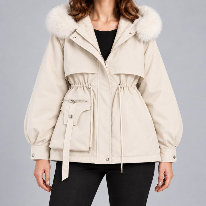 Kacob | Women's Faux Fur Hood Parka Coat with Drawstring Waist – Fleece Lined Short Winter Parka