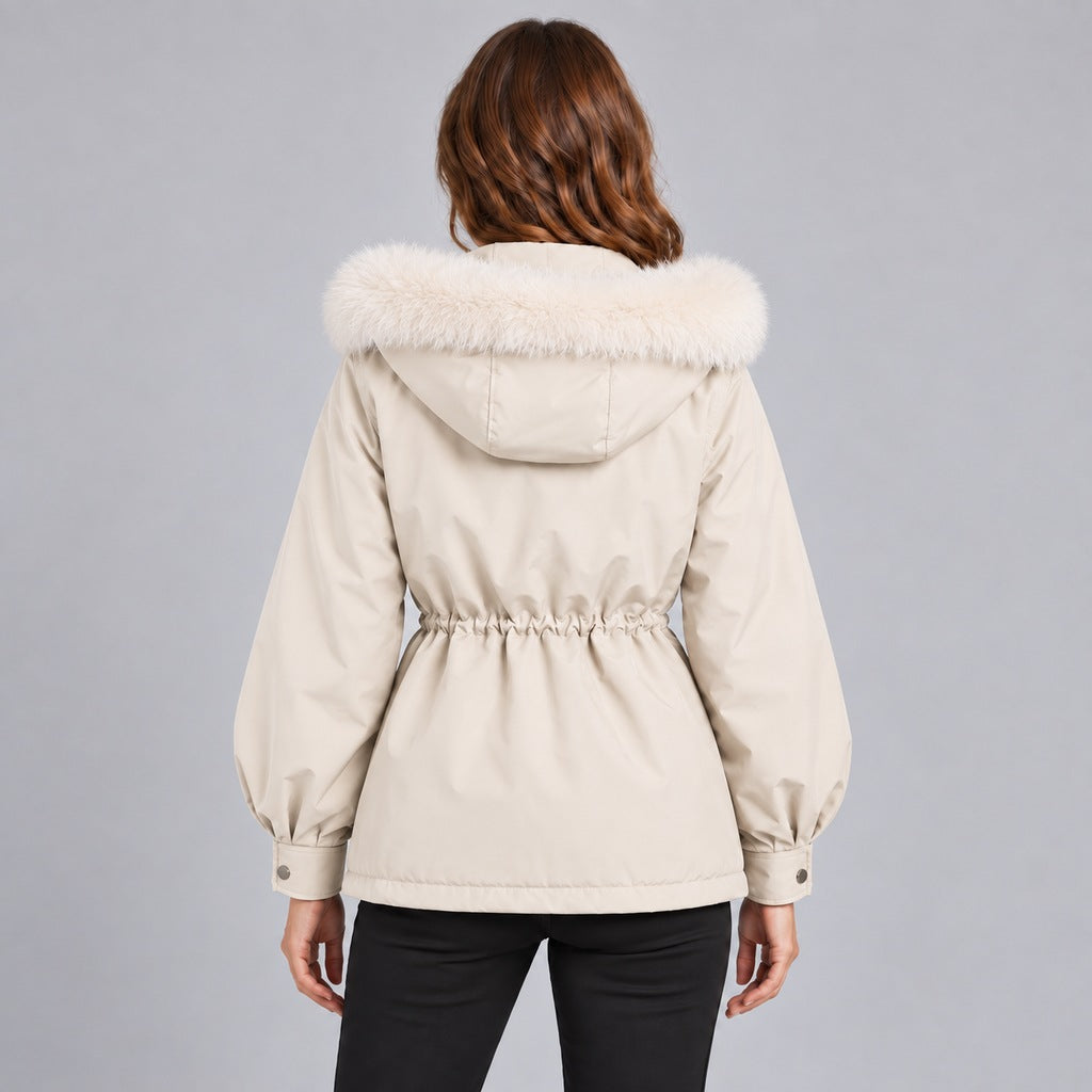 Kacob | Women's Faux Fur Hood Parka Coat with Drawstring Waist – Fleece Lined Short Winter Parka
