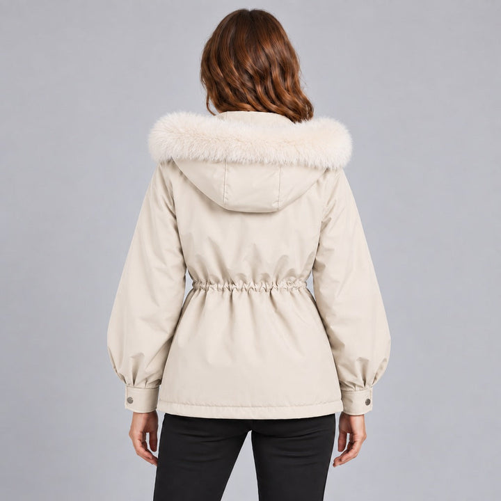 Kacob | Women's Faux Fur Hood Parka Coat with Drawstring Waist – Fleece Lined Short Winter Parka