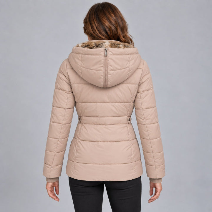Kacob | Women's Fitted Puffer Winter Jacket with Faux Fur Lined Hood – Quilted Padded Short Coat