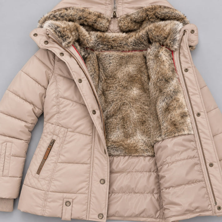 Kacob | Women's Fitted Puffer Winter Jacket with Faux Fur Lined Hood – Quilted Padded Short Coat