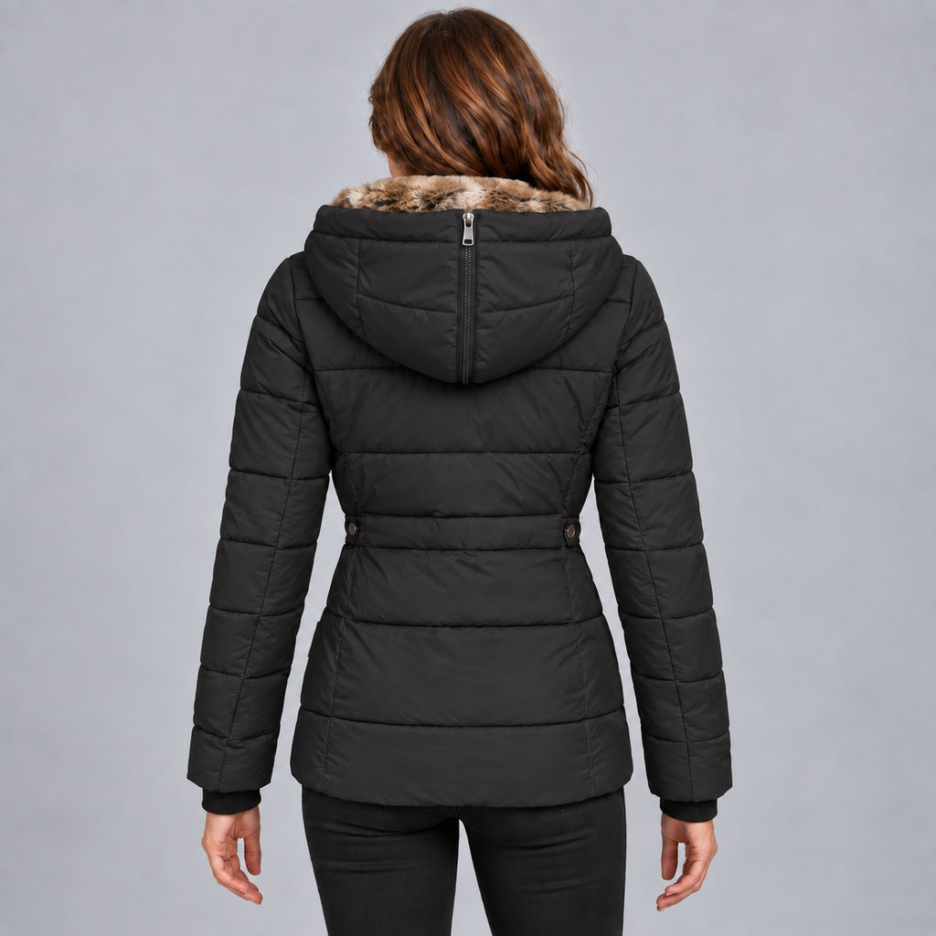 Kacob | Women's Fitted Puffer Winter Jacket with Faux Fur Lined Hood – Quilted Padded Short Coat