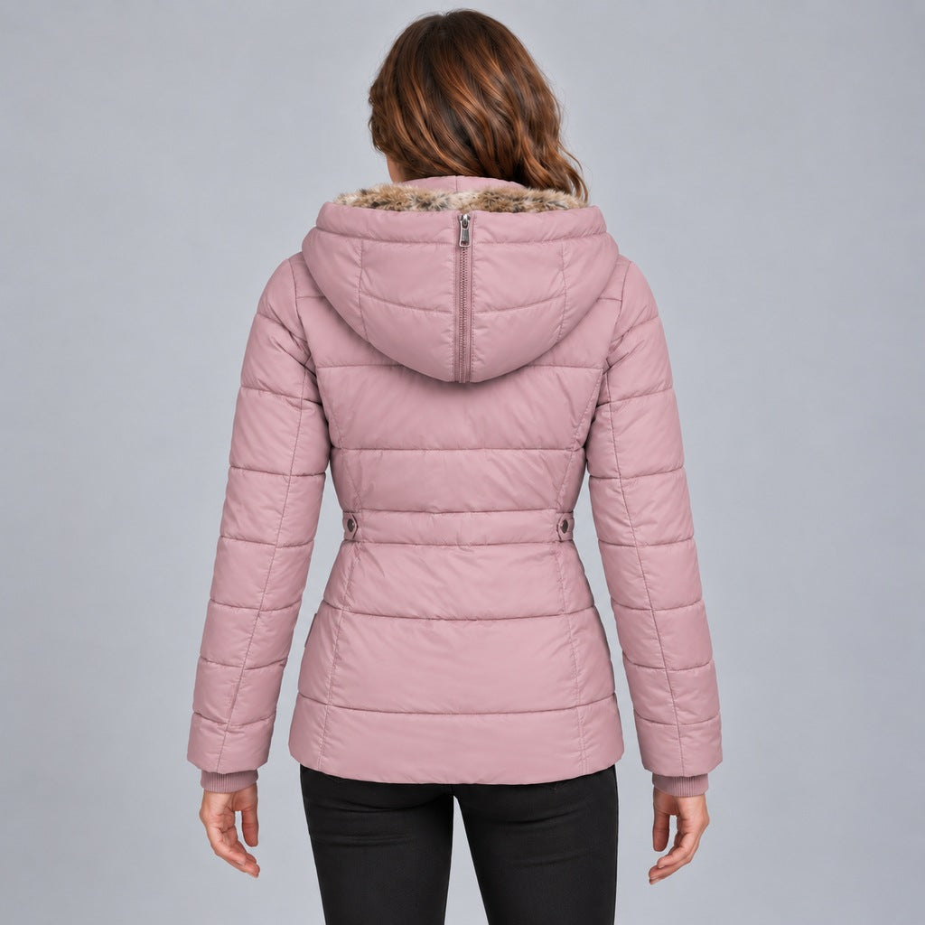 Kacob | Women's Fitted Puffer Winter Jacket with Faux Fur Lined Hood – Quilted Padded Short Coat