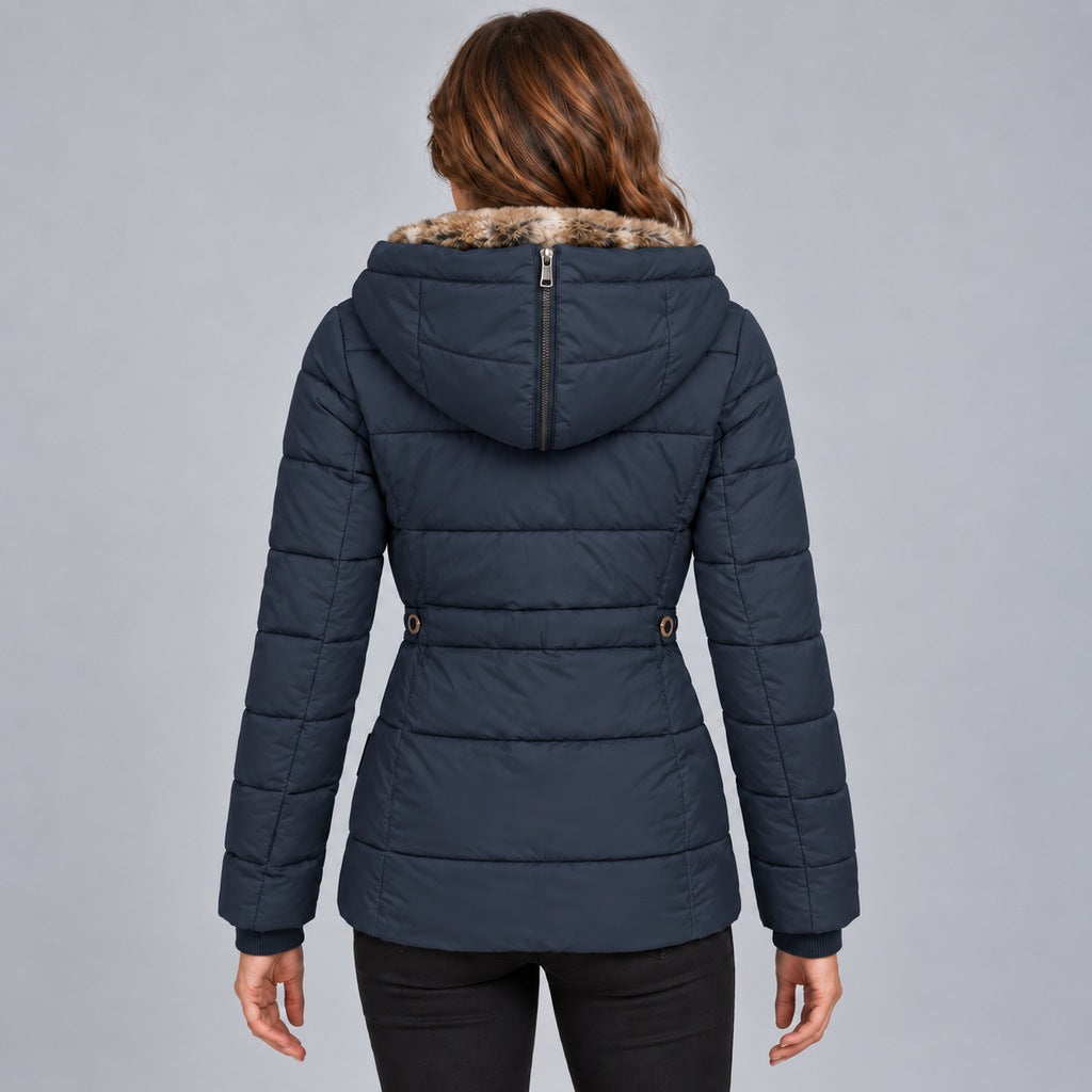 Kacob | Women's Fitted Puffer Winter Jacket with Faux Fur Lined Hood – Quilted Padded Short Coat