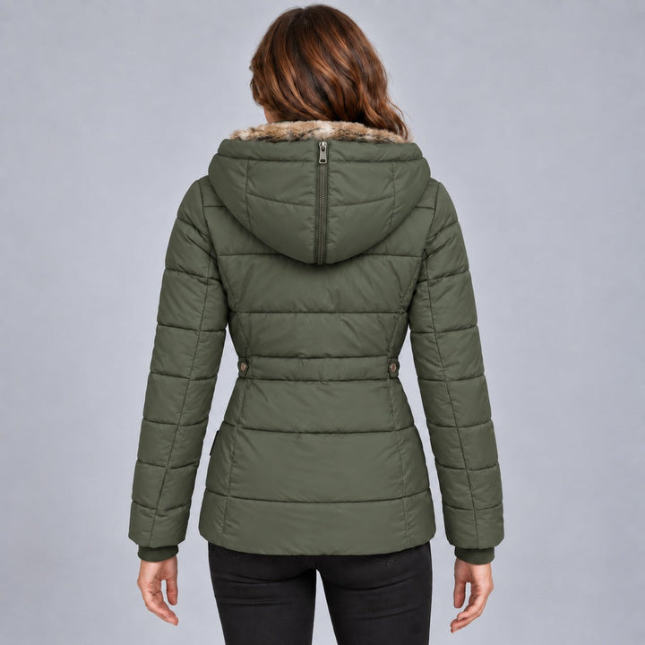 Kacob | Women's Fitted Puffer Winter Jacket with Faux Fur Lined Hood – Quilted Padded Short Coat