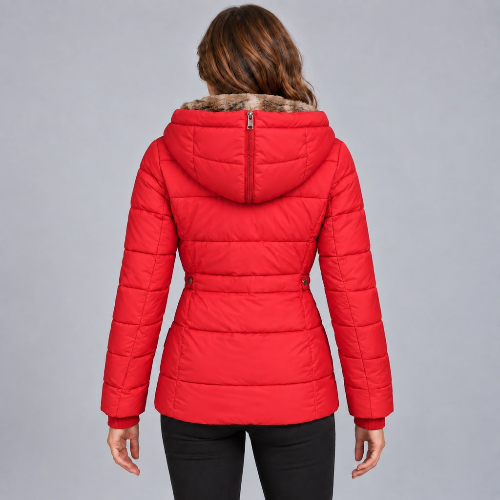Kacob | Women's Fitted Puffer Winter Jacket with Faux Fur Lined Hood – Quilted Padded Short Coat