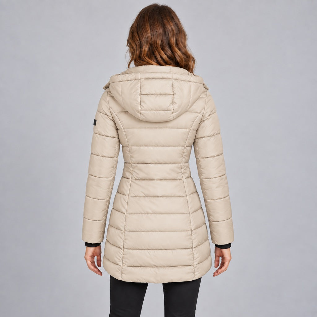 Kacob | Women's Long Hooded Puffer Jacket with Zip Front – Fitted Quilted Padded Winter Coat