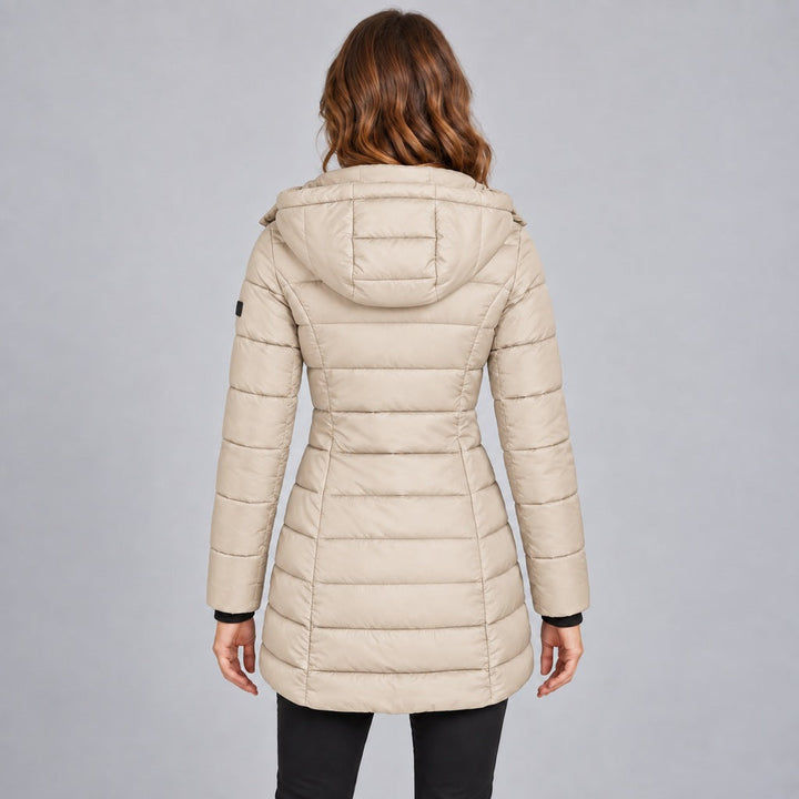 Kacob | Women's Long Hooded Puffer Jacket with Zip Front – Fitted Quilted Padded Winter Coat