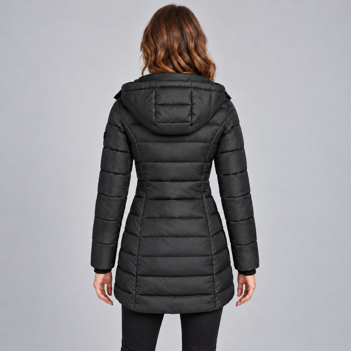 Kacob | Women's Long Hooded Puffer Jacket with Zip Front – Fitted Quilted Padded Winter Coat
