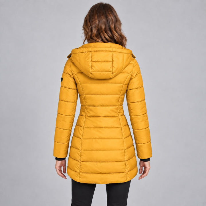 Kacob | Women's Long Hooded Puffer Jacket with Zip Front – Fitted Quilted Padded Winter Coat