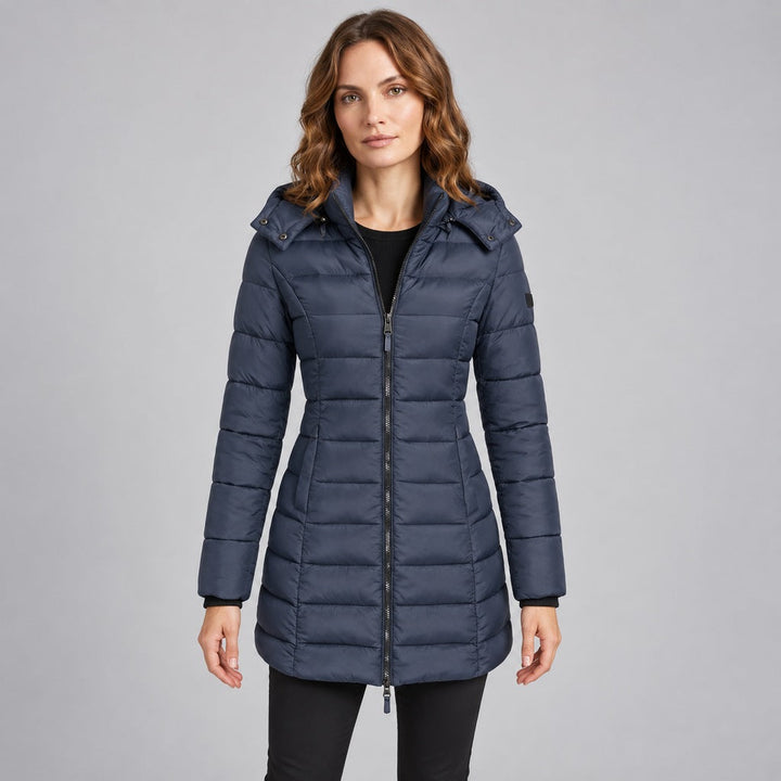Kacob | Women's Long Hooded Puffer Jacket with Zip Front – Fitted Quilted Padded Winter Coat