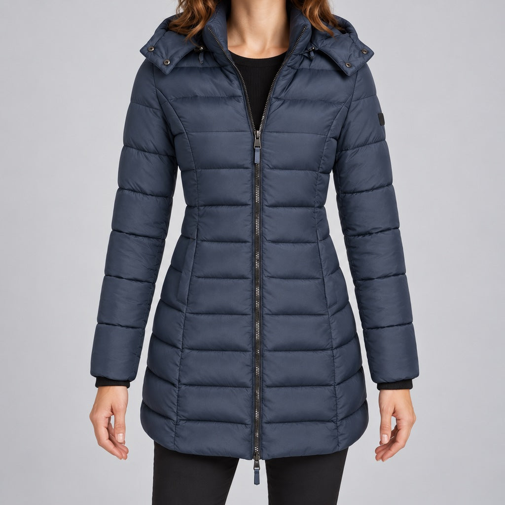 Kacob | Women's Long Hooded Puffer Jacket with Zip Front – Fitted Quilted Padded Winter Coat