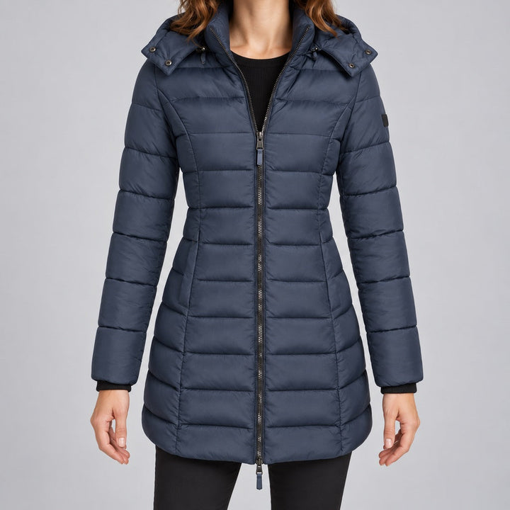 Kacob | Women's Long Hooded Puffer Jacket with Zip Front – Fitted Quilted Padded Winter Coat