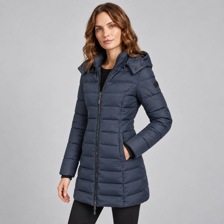 Kacob | Women's Long Hooded Puffer Jacket with Zip Front – Fitted Quilted Padded Winter Coat