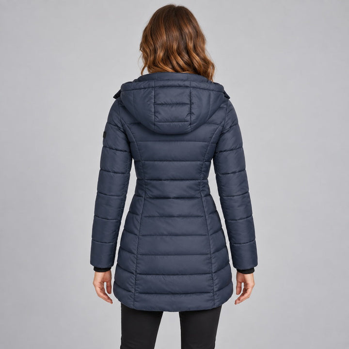 Kacob | Women's Long Hooded Puffer Jacket with Zip Front – Fitted Quilted Padded Winter Coat