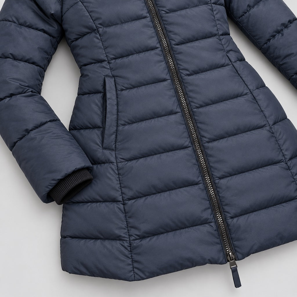 Kacob | Women's Long Hooded Puffer Jacket with Zip Front – Fitted Quilted Padded Winter Coat