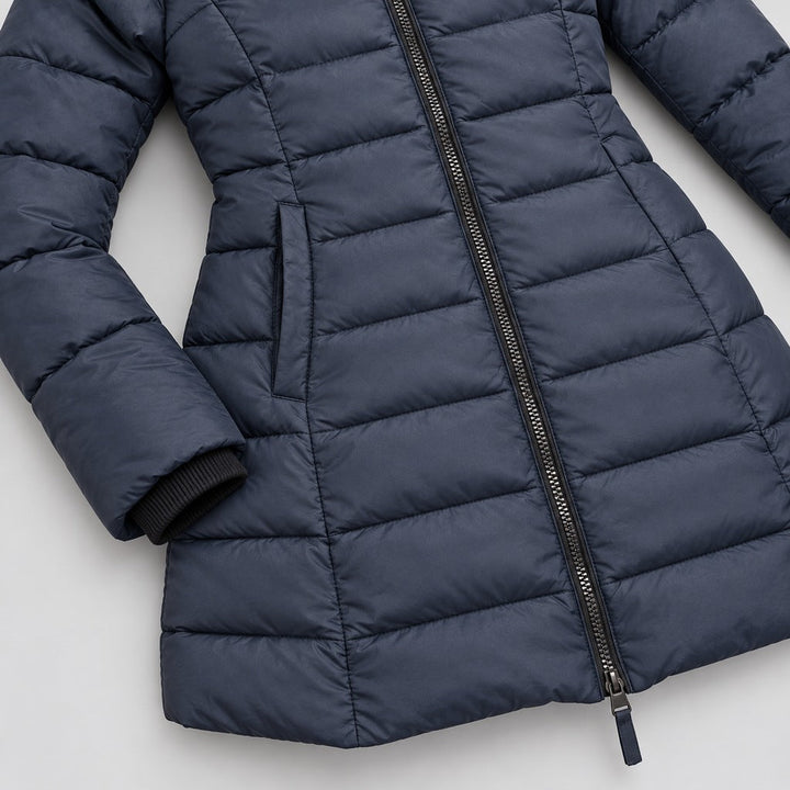 Kacob | Women's Long Hooded Puffer Jacket with Zip Front – Fitted Quilted Padded Winter Coat