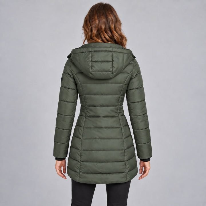 Kacob | Women's Long Hooded Puffer Jacket with Zip Front – Fitted Quilted Padded Winter Coat