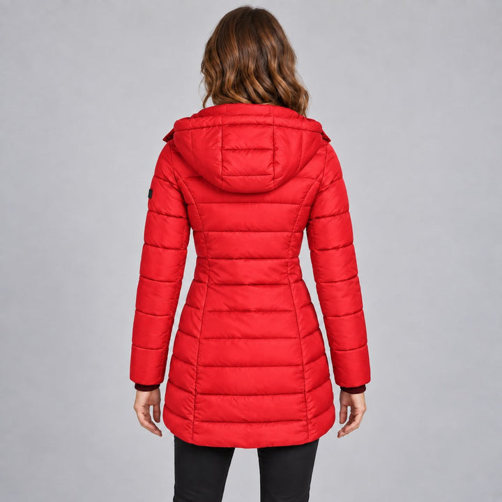 Kacob | Women's Long Hooded Puffer Jacket with Zip Front – Fitted Quilted Padded Winter Coat
