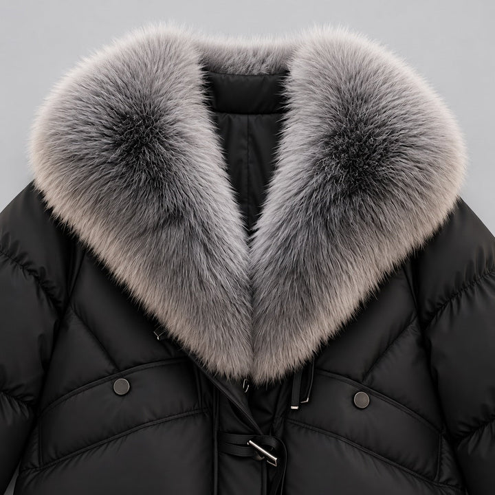 Kacob | Women's Glossy Puffer Jacket with Oversized Faux Fur Collar – Toggle Front Short Padded Coat