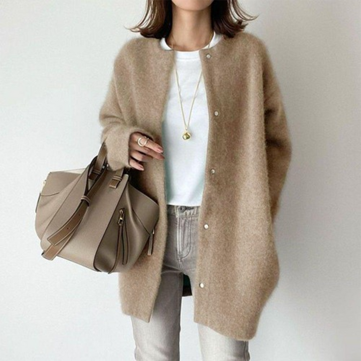 Cardigan Lungo Senza Collo Léa Cammello – Bottega Moretti