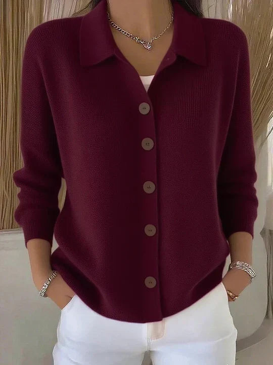 Cardigan con Collo e Bottoni Fosca Bordeaux – Bottega Moretti