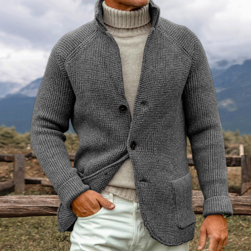 Cardigan Autunnale a Maniche Lunghe in Maglia con Tasche e Materiali Termici