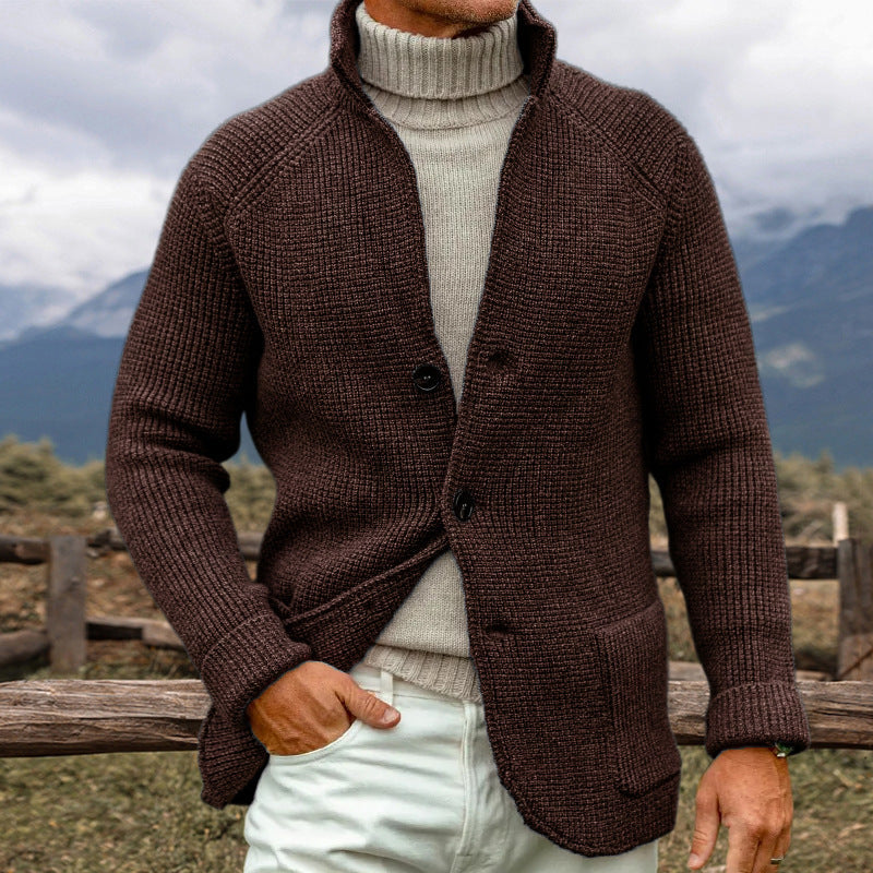 Cardigan Autunnale a Maniche Lunghe in Maglia con Tasche e Materiali Termici