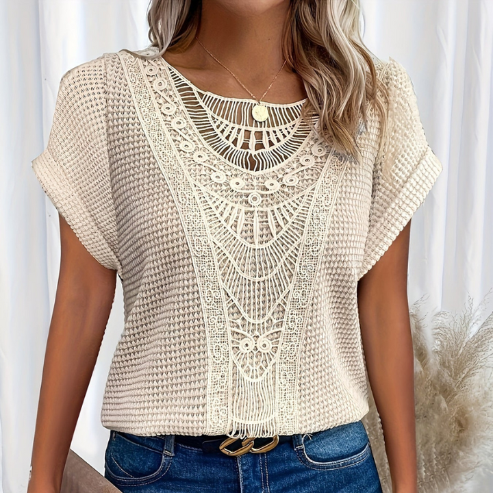 Top in Maglia e Pizzo Sandrine Azzurro Cielo – Bottega Moretti