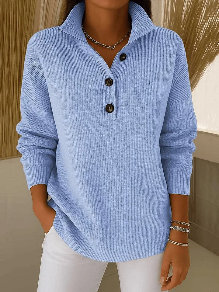 Maglione Polo con Scollo a V Amalia Azzurro cielo – Bottega Moretti