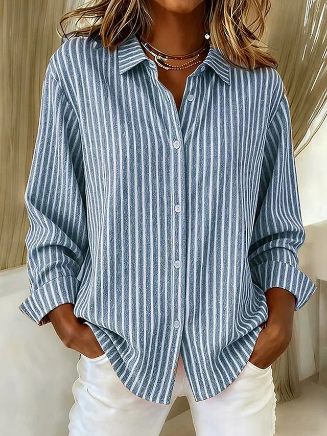 Camicia a Righe con Bottoni Ginevra Blu – Bottega Moretti