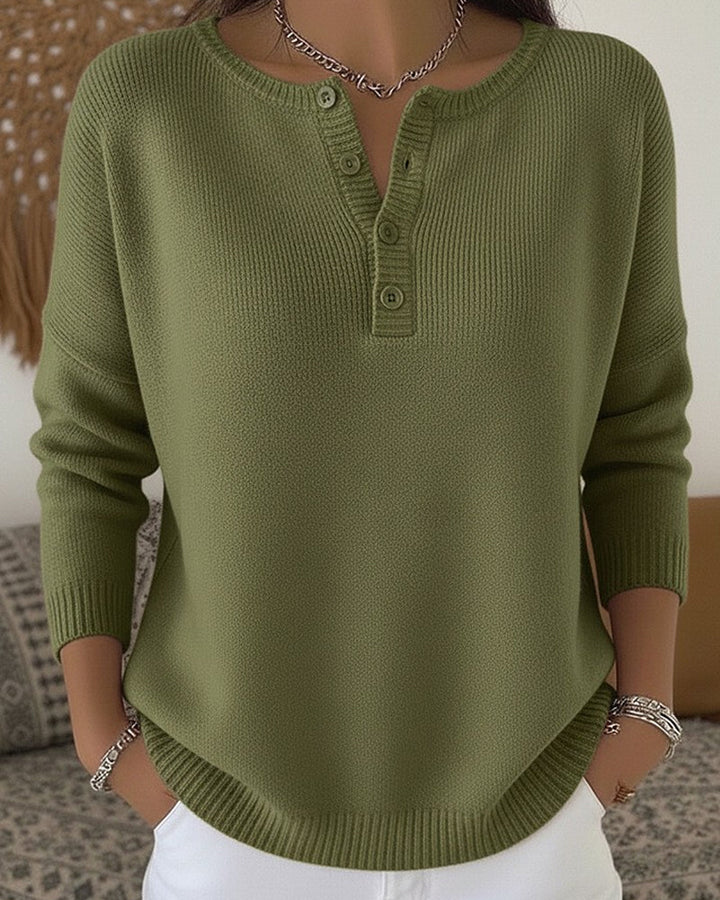 Maglione in Maglia con Bottoni Henley Ernesta Verde oliva – Bottega Moretti