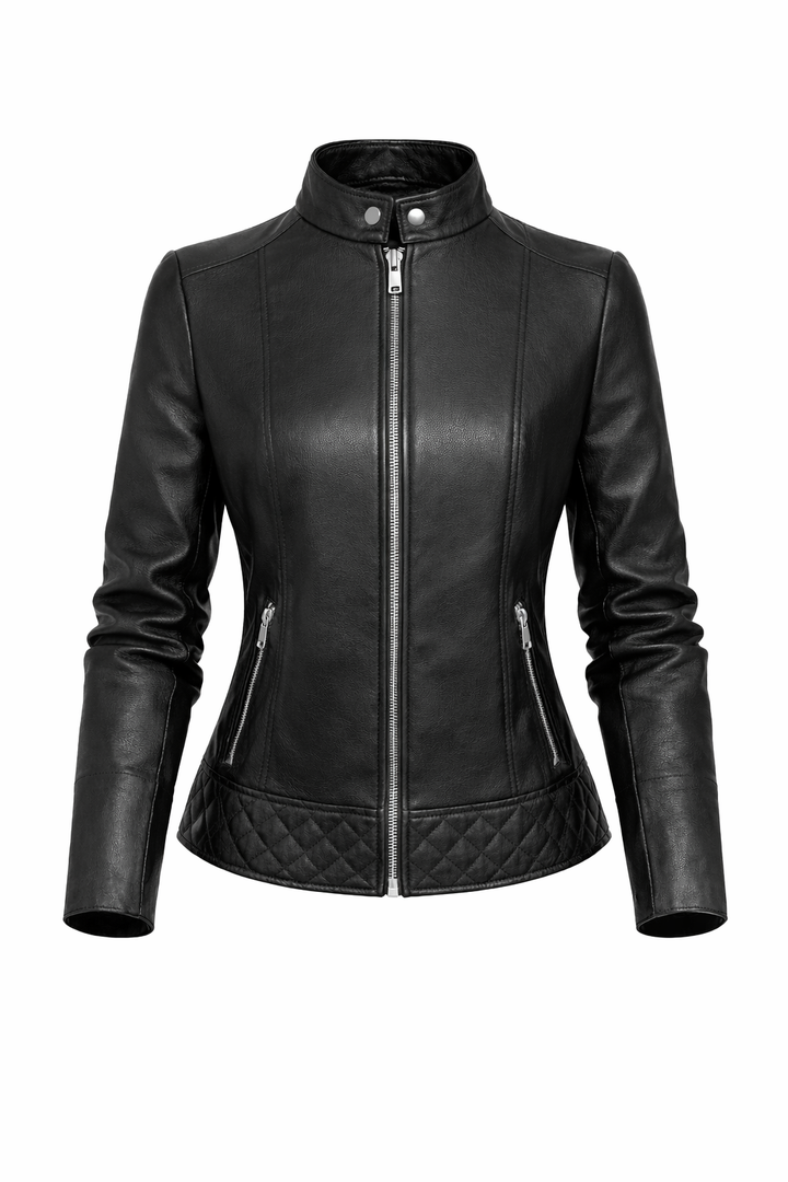 Women's Real Leather Quilted Biker Jacket – Opulence