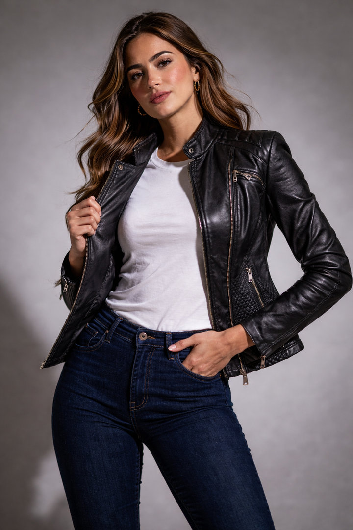 Women's Real Leather Quilted Biker Jacket – Roma