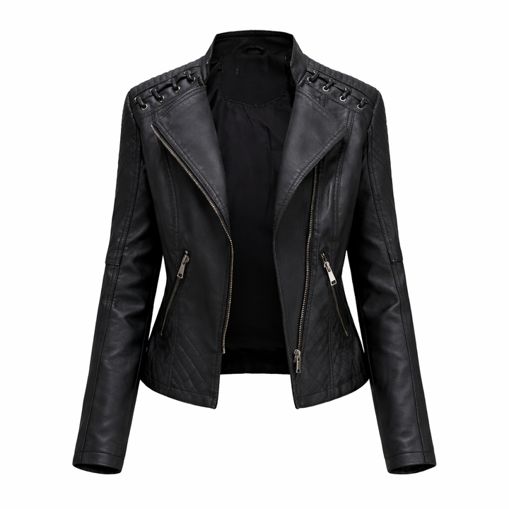 Women's Real Leather Quilted Biker Jacket – Voug