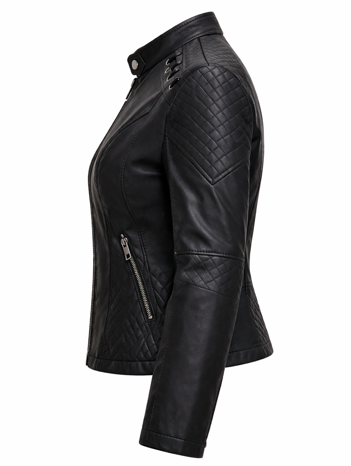 Women's Real Leather Quilted Biker Jacket – Voug