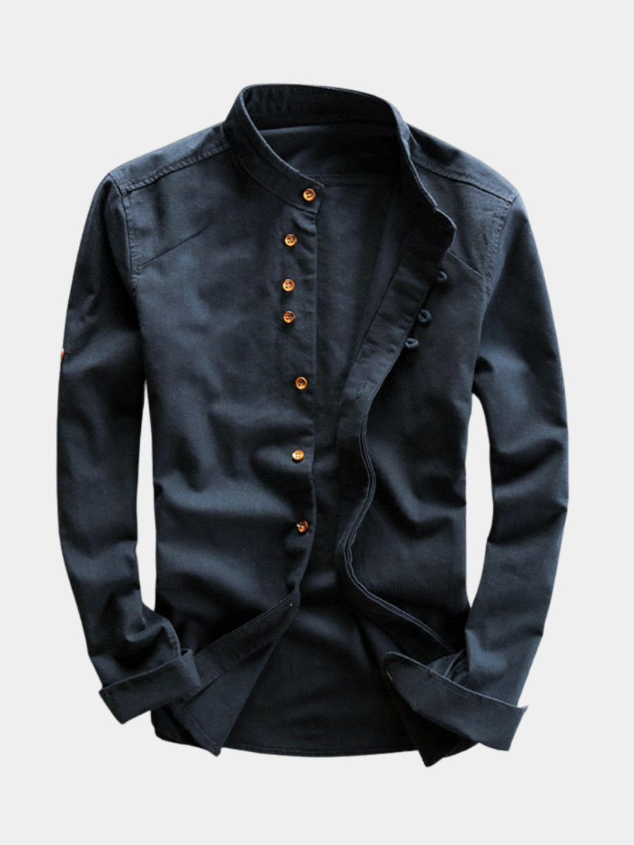 Camicia Uomo Stile Giapponese Cristiano Blu Navy – Bottega Moretti