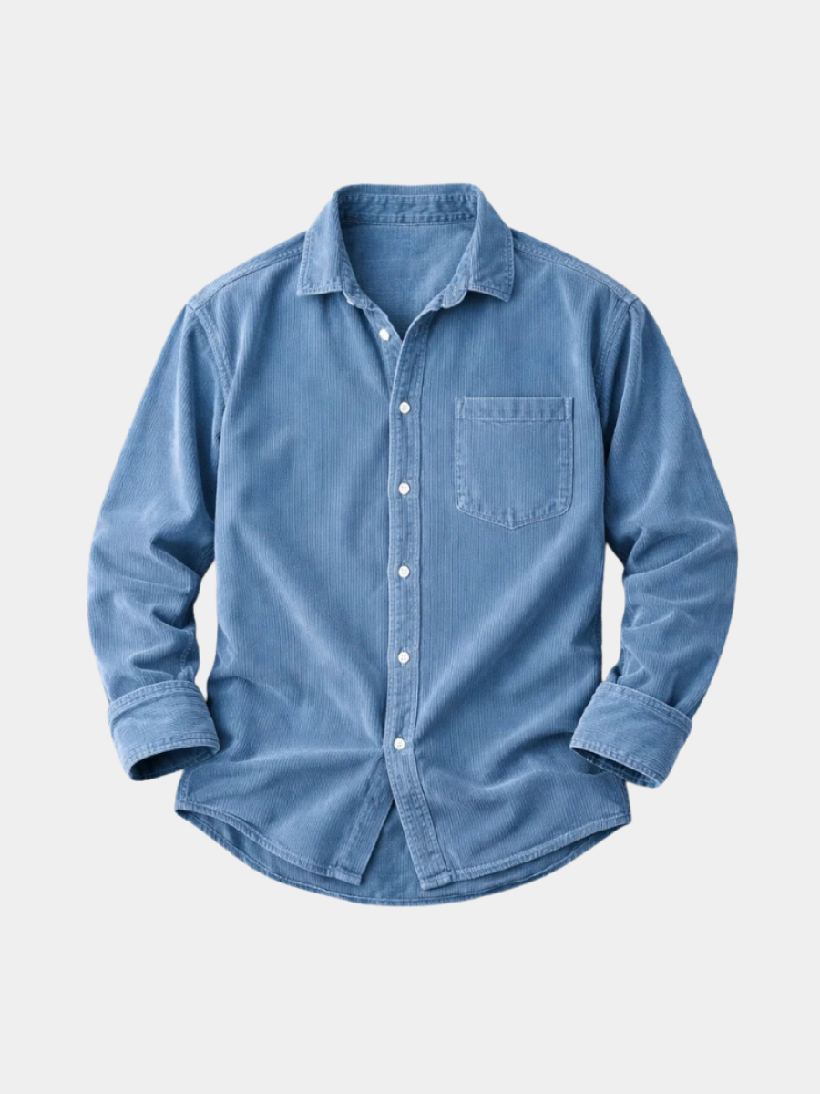 Camicia Classica Velluto a Coste Uomo Tullio Blu – Bottega Moretti