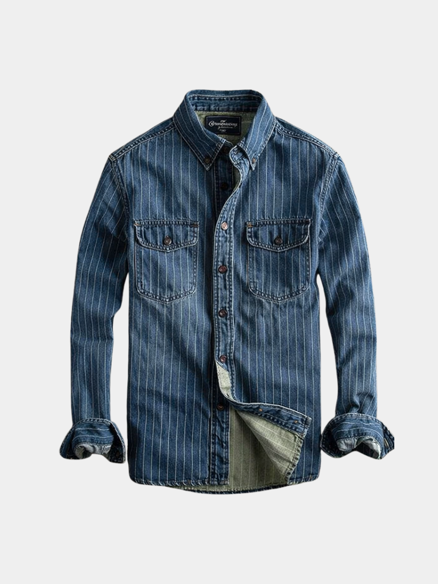 Camicia a Righe Maniche Lunghe Uomo Adriano Blu – Bottega Moretti