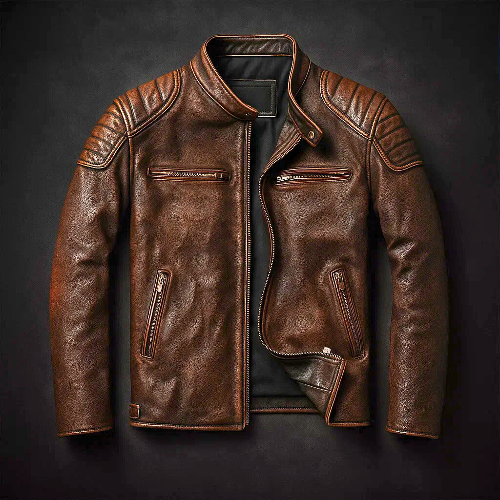 Giacca Uomo in Ecopelle con Spalle Rinforzate e Dettagli Zip Moto
