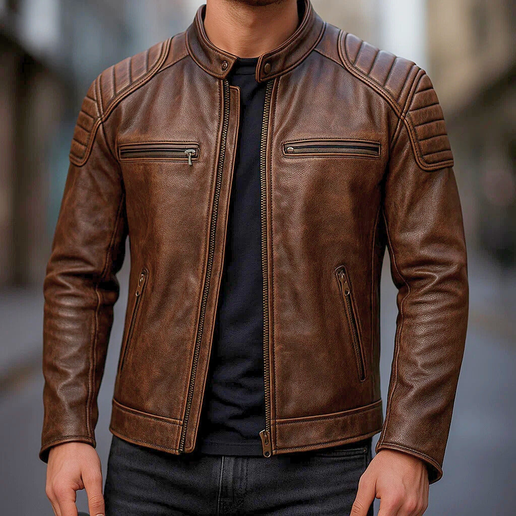 Giacca Uomo in Ecopelle con Spalle Rinforzate e Dettagli Zip Moto