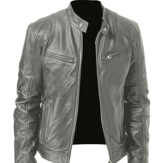 Giacca da Uomo Slim Fit in PU con Chiusura a Zip Autunnale