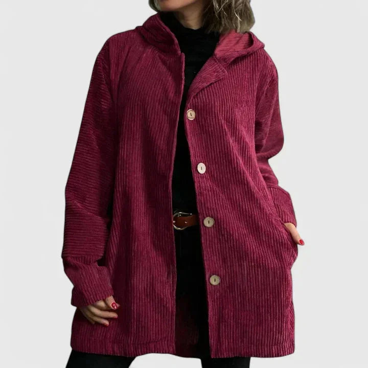 Women's light-coloured corduroy button-front jacket