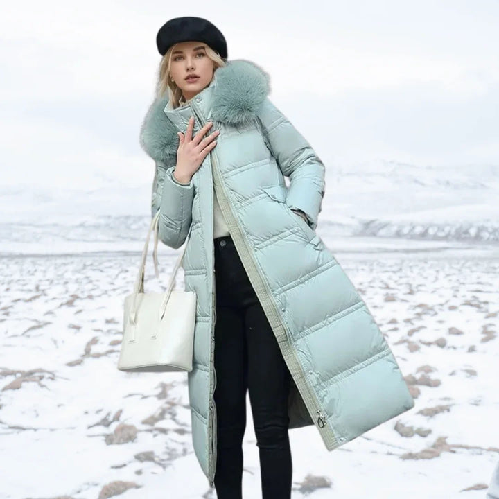 Designer winter parka with fur hood