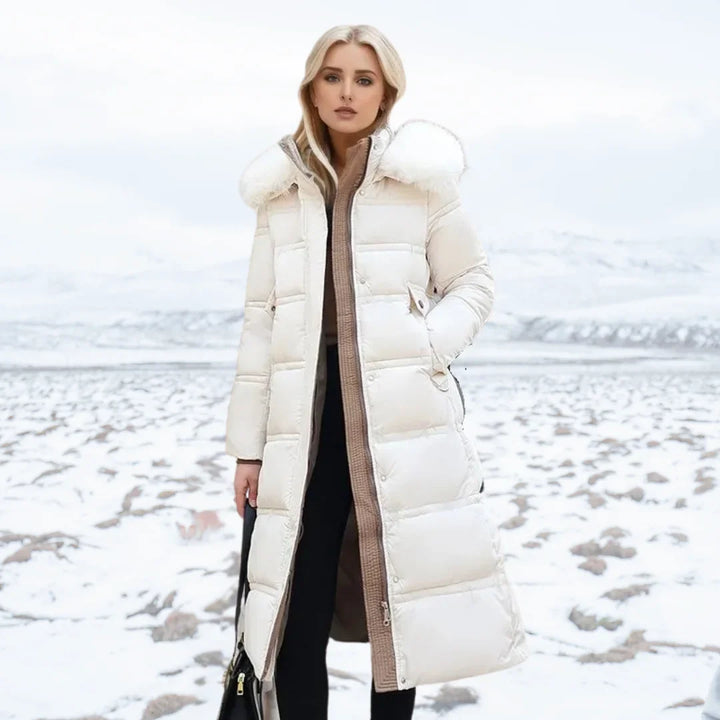 Designer winter parka with fur hood