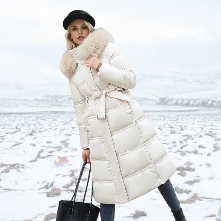 Designer winter parka with fur hood