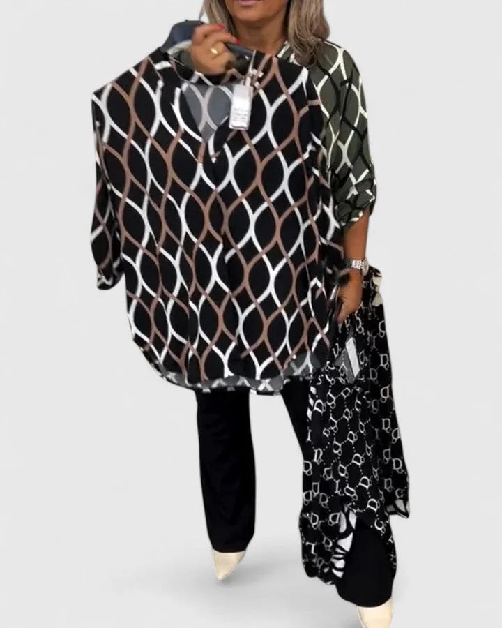 Women's v-neck blouse with roll-tab sleeves