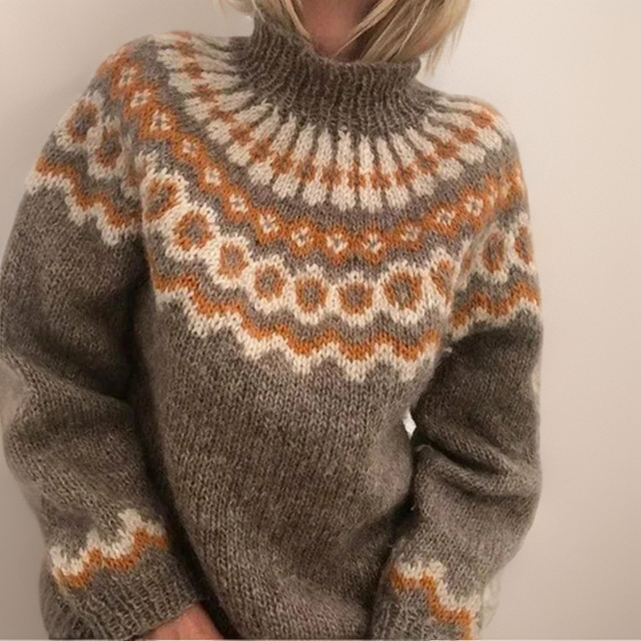 Maglione Collo Alto Jacquard Christine Arancione – Bottega Moretti