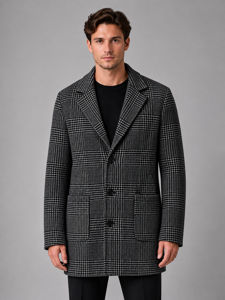 Kacob | Men's Checked Single-Breasted Longline Overcoat