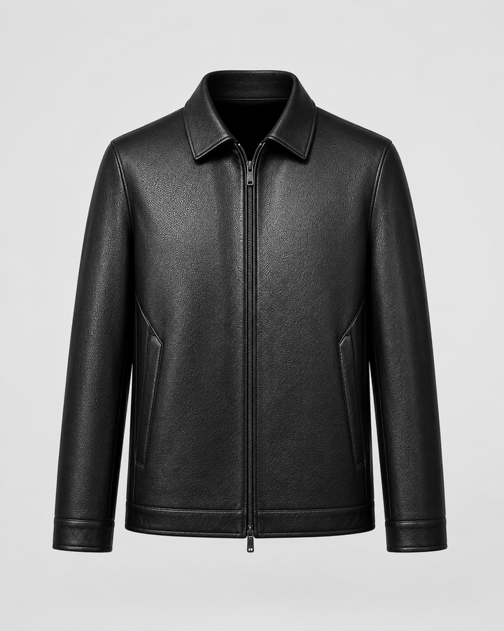 Kacob | Men's Faux Leather Collared Zip Jacket
